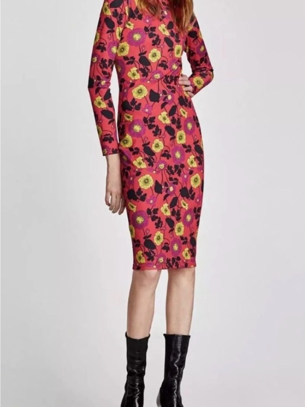NWT Zara Red Floral Bodycon Dress S
